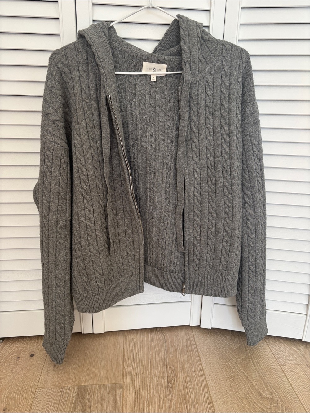 Small lou & grey Cable Knit Hooded Zip up Sweater Jacket - Gray